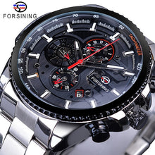 Load image into Gallery viewer, Forsining Three Dial Calendar Stainless Steel Men Mechanical Automatic Wrist Watches Top Brand Luxury Military Sport Male Clock