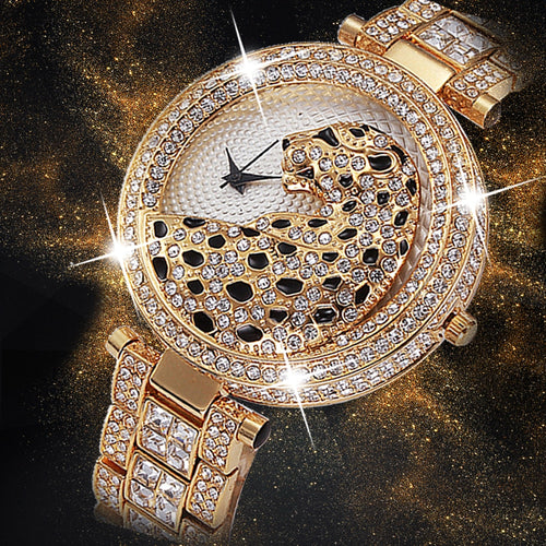 340PCS  Women Quartz Watch Fashion Bling Casual Ladies Watch Female Quartz Gold Watch Crystal Diamond Leopard For Women Clock