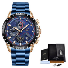 Load image into Gallery viewer, 2020 LIGE New Men Watch Blue Luxury Brand Stainless Steel Wrist Watch Chronograph Military Quartz Mens Watches Relogio Masculino